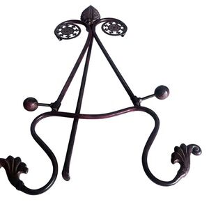 Bronzed Iron Easel‎ Plate Book Stand Display Holder Leaf Scroll 22x14